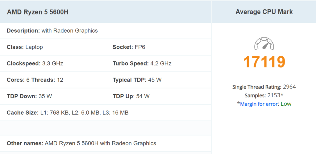 AMD Ryzen 5 5600H benchmark