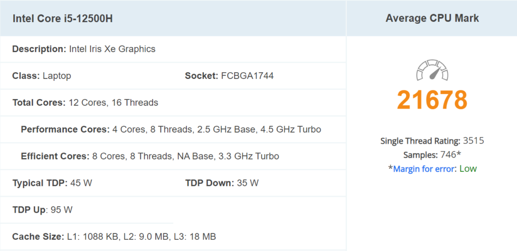 Intel Core i5-12500H benchmark