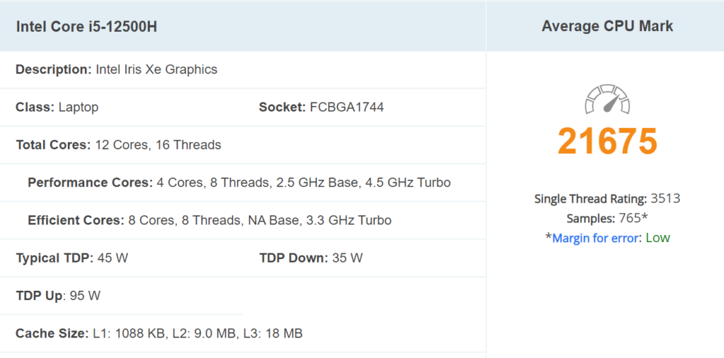 Intel Core i5-12500H benchmark